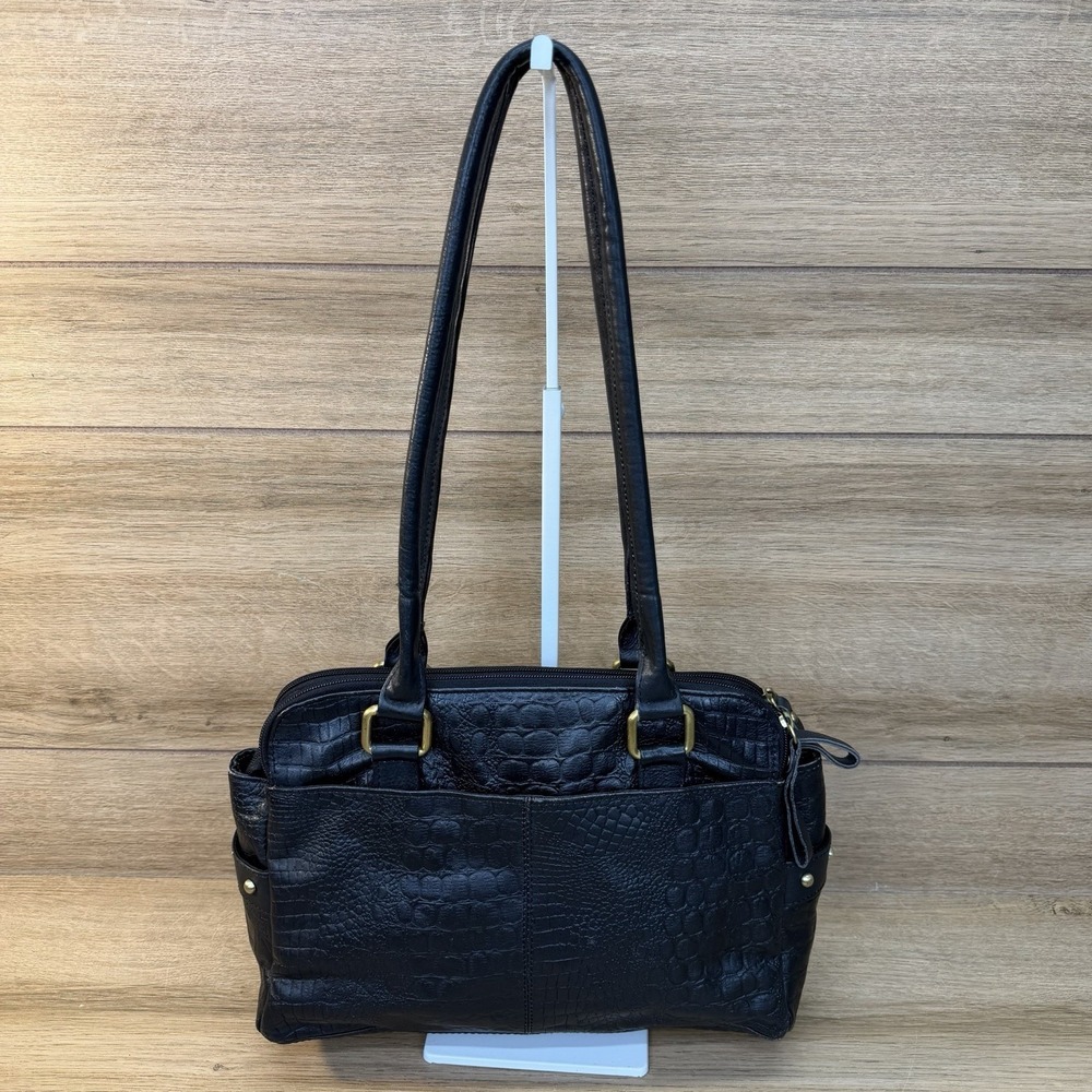 Great American Leather Works Shoulder Bag Crocodile Embossed Vintage Y2K Black - Picture 3 of 16